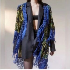 Urban Outfitters Roxana Velvet Burnout Fringed Kimono Robe One Size Fits Most